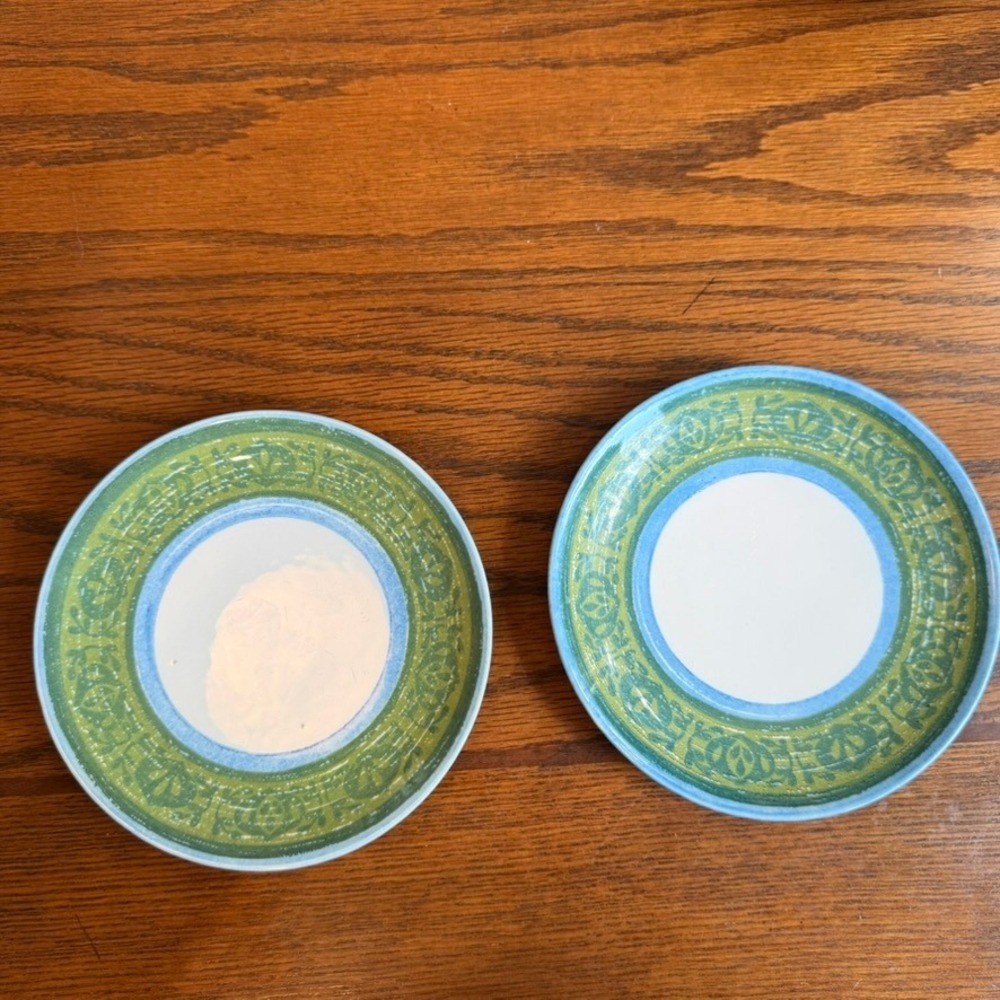 Royal China Cavalier Royal Ironstone Bread Plate Set 2 6.5" Green Blue Vintage